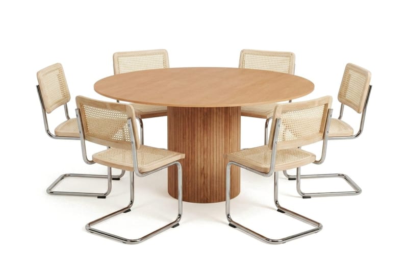 Kopparbo spisegruppe rund 150 cm eik med 6 Build spisestoler, Eik