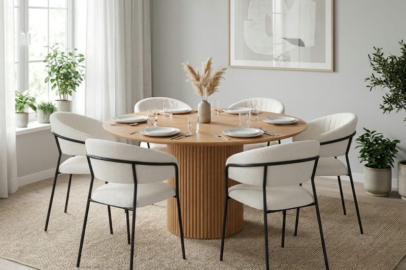 Kopparbo spisegruppe rund 150 cm eik med 6 Karol spisestoler - Eik - Møbler - Bord - Spisegrupper