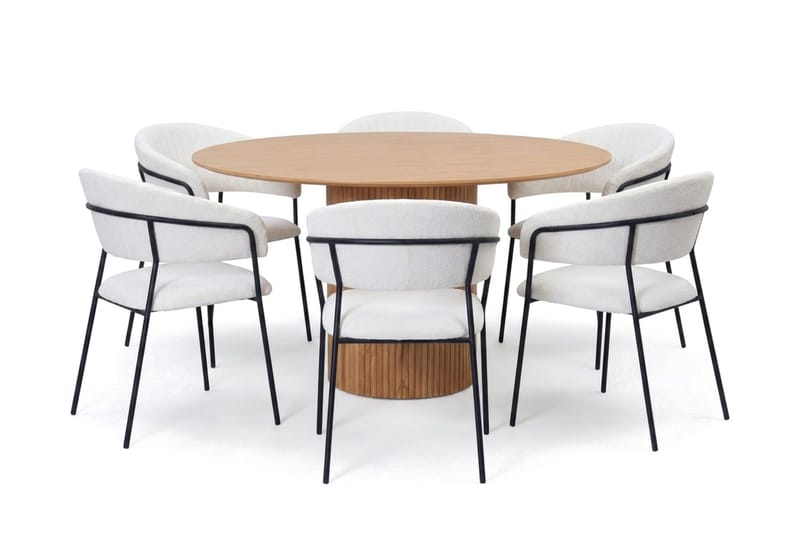 Kopparbo spisegruppe rund 150 cm eik med 6 Karol spisestoler, Eik