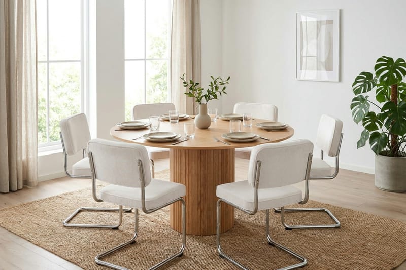 Kopparbo spisegruppe rund 150 cm eik med 6 Milva spisestoler - Eik - Møbler - Bord - Spisegrupper
