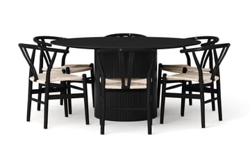 Kopparbo spisegruppe rund 150 cm svart med 6 Dastoori-spisestoler - Svartbeiset eik - Møbler - Bord - Spisegrupper