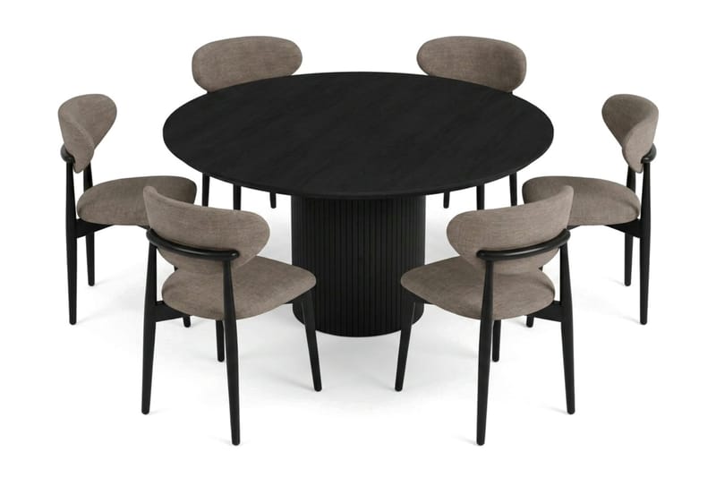 Kopparbo spisegruppe rund 150 cm svart med 6 Molly spisestoler - Svart - Møbler - Bord - Spisegrupper