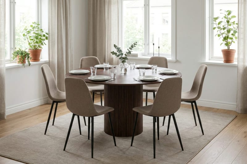 Kopparbo spisegruppe rund 150 cm valnøtt med 6 Katy spisestoler - Valnøtt - Møbler - Bord - Spisegrupper
