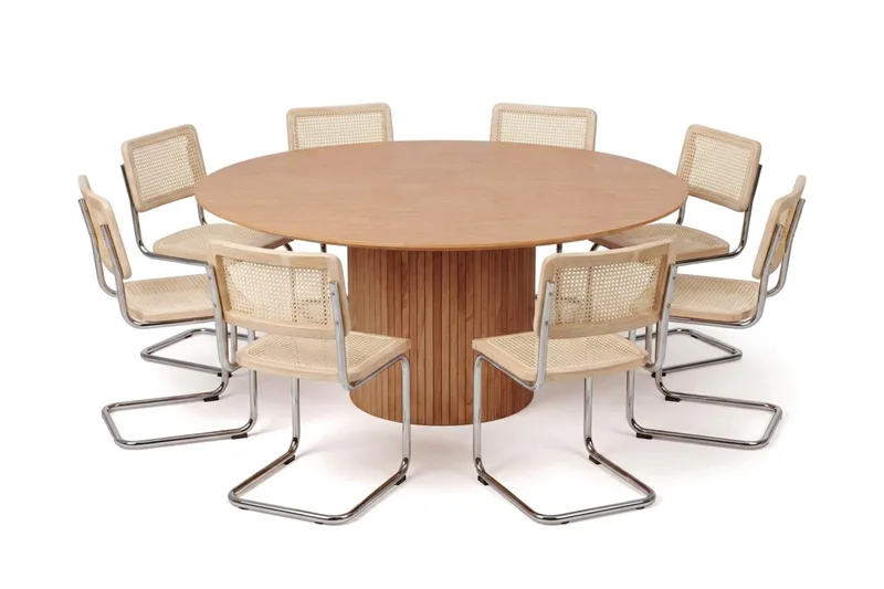 Kopparbo spisegruppe rund 180 cm eik med 8 Build spisestoler, Eik