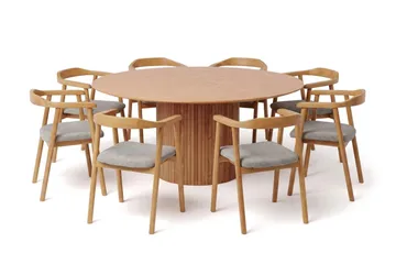 Kopparbo spisegruppe rund 180 cm eik med 8 Jolie spisestoler - Eik - Møbler - Bord - Spisegrupper