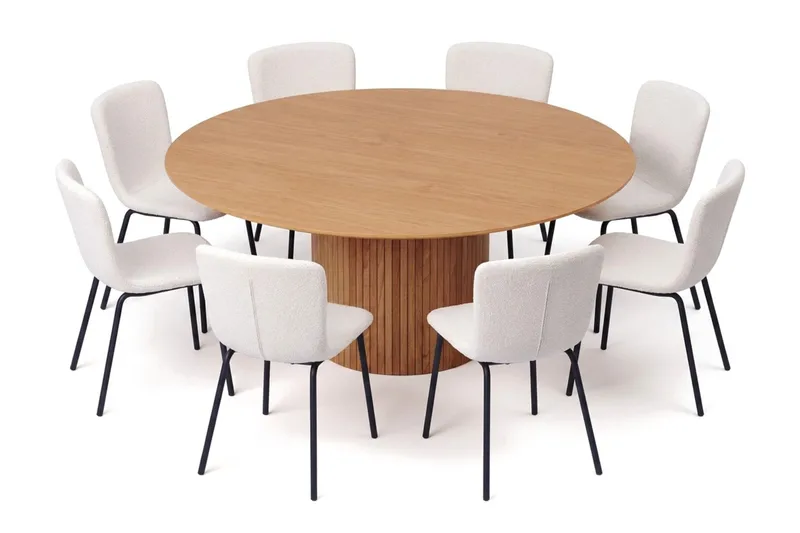 Kopparbo spisegruppe rund 180 cm eik med 8 Katy spisestoler, Eik