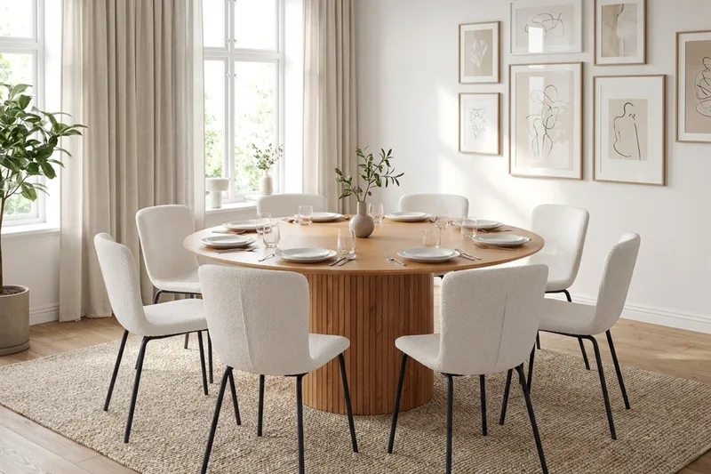Kopparbo spisegruppe rund 180 cm eik med 8 Katy spisestoler - Eik - Møbler - Bord - Spisegrupper