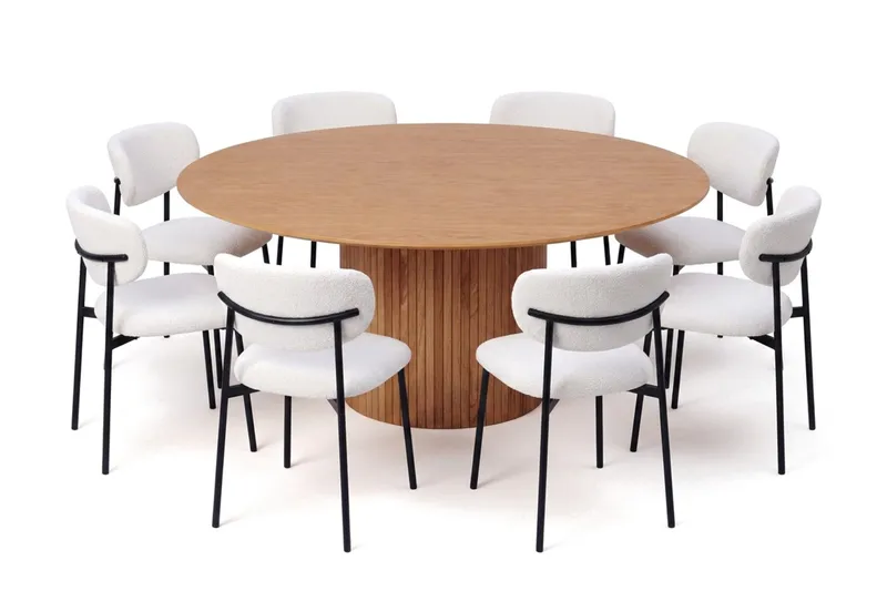 Kopparbo spisegruppe rund 180 cm eik med 8 Lucy spisestoler, Eik
