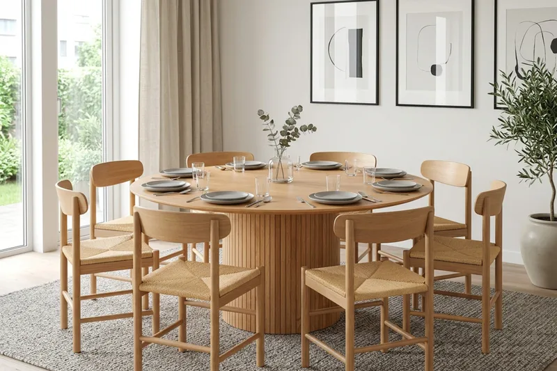 Kopparbo spisegruppe rund 180 cm eik med 8 Malte spisestoler - Eik - Møbler - Bord - Spisegrupper