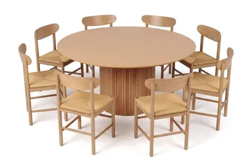 Kopparbo spisegruppe rund 180 cm eik med 8 Malte spisestoler - Eik - Møbler - Bord - Spisegrupper
