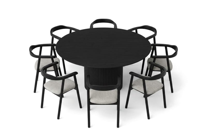 Kopparbo spisegruppe rund 180 cm svart med 8 Jolie spisestoler - Svartbeiset eik - Møbler - Bord - Spisegrupper