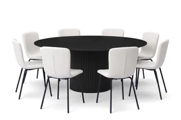 Kopparbo spisegruppe rund 180 cm svart med 8 Katy spisestoler - Svart - Møbler - Bord - Spisegrupper