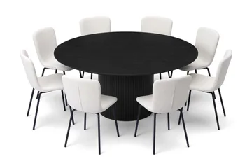 Kopparbo spisegruppe rund 180 cm svart med 8 Katy spisestoler - Svart - Møbler - Bord - Spisegrupper