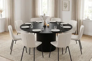 Kopparbo spisegruppe rund 180 cm svart med 8 Katy spisestoler - Svart - Møbler - Bord - Spisegrupper
