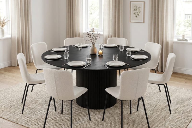 Kopparbo spisegruppe rund 180 cm svart med 8 Katy spisestoler - Svart - Møbler - Bord - Spisegrupper