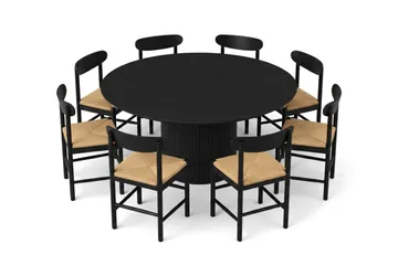 Kopparbo spisegruppe rund 180 cm svart med 8 Malte spisestoler - Svartbeiset eik - Møbler - Bord - Spisegrupper