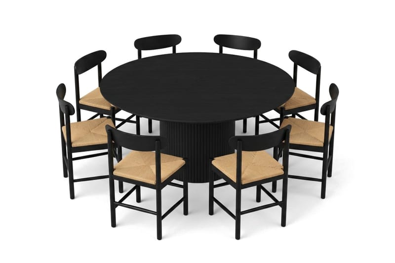 Kopparbo spisegruppe rund 180 cm svart med 8 Malte spisestoler - Svartbeiset eik - Møbler - Bord - Spisegrupper