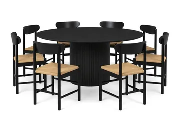 Kopparbo spisegruppe rund 180 cm svart med 8 Malte spisestoler - Svartbeiset eik - Møbler - Bord - Spisegrupper