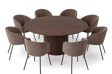 Kopparbo spisegruppe rund 180 cm valnøtt med 8 Berit spisestoler - Valnøtt - Møbler - Bord - Spisegrupper