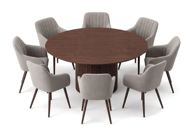 Kopparbo spisegruppe rund 180 cm valnøtt med 8 Filippa spisestoler - Valnøtt - Møbler - Bord - Spisegrupper