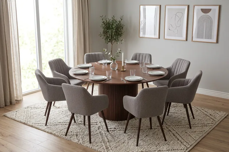 Kopparbo spisegruppe rund 180 cm valnøtt med 8 Filippa spisestoler - Valnøtt - Møbler - Bord - Spisegrupper