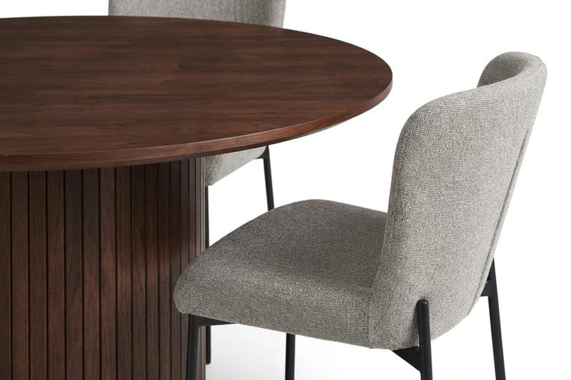 Kopparbo spisegruppe rund ca. 110 cm valnøtt med 4 Elsie spisestoler - Valnøtt/Lysegrå - Møbler - Bord - Spisegrupper