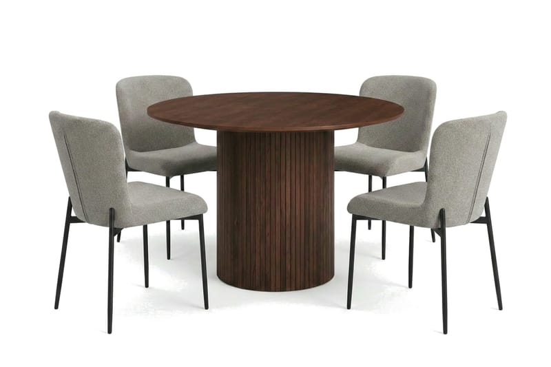 Kopparbo spisegruppe rund ca. 110 cm valnøtt med 4 Elsie spisestoler - Valnøtt/Lysegrå - Møbler - Bord - Spisegrupper