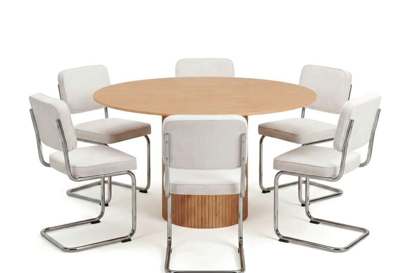 Kopparbo spisegruppe rund ca. 130 cm eik med 6 Milva spisestoler - Eik - Møbler - Bord - Spisegrupper