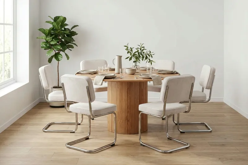 Kopparbo spisegruppe rund ca. 130 cm eik med 6 Milva spisestoler - Eik - Møbler - Bord - Spisegrupper