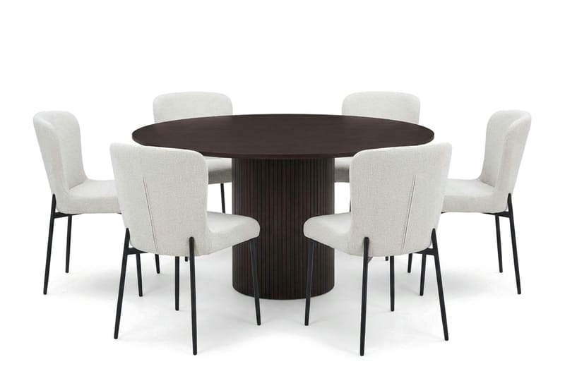 Kopparbo spisegruppe rund ca. 130 cm røkt eik med 6 Elsie spisestoler - Røkt eik/Hvit - Møbler - Bord - Spisegrupper