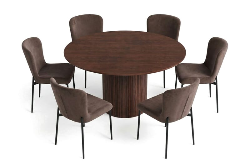 Kopparbo spisegruppe rund ca. 130 cm valnøtt med 6 Elsie spisestoler - Valnøtt/Brun - Møbler - Bord - Spisegrupper
