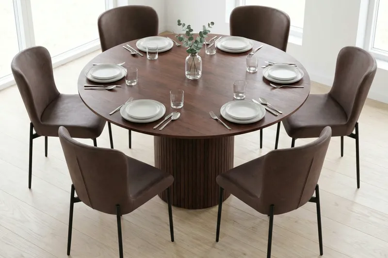 Kopparbo spisegruppe rund ca. 130 cm valnøtt med 6 Elsie spisestoler - Valnøtt/Brun - Møbler - Bord - Spisegrupper