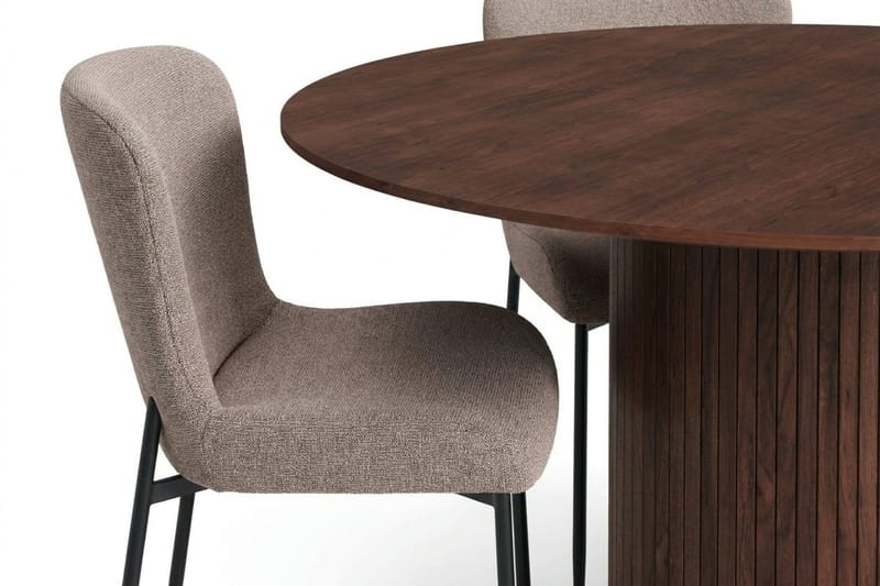 Kopparbo spisegruppe rund ca. 130 cm valnøtt med 6 Elsie spisestoler - Valnøtt/Grå - Møbler - Bord - Spisegrupper