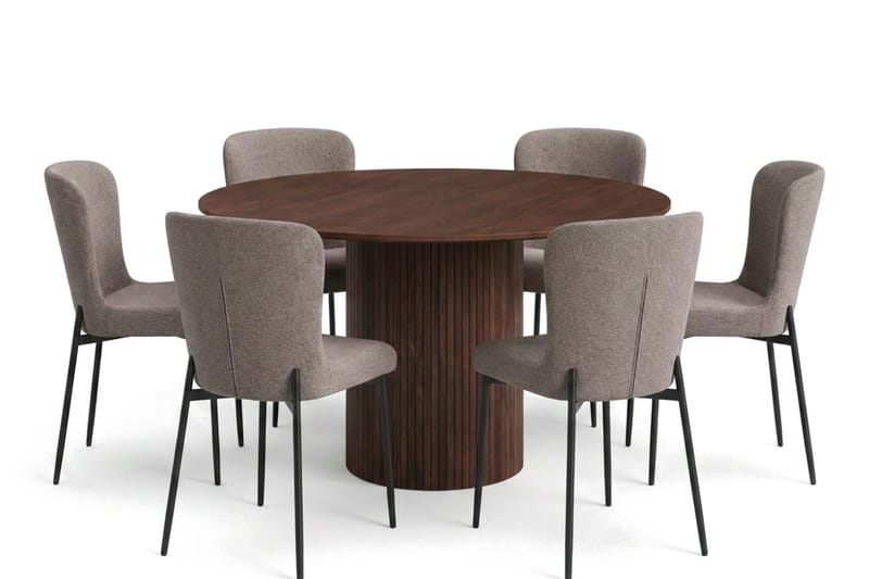Kopparbo spisegruppe rund ca. 130 cm valnøtt med 6 Elsie spisestoler - Valnøtt/Grå - Møbler - Bord - Spisegrupper