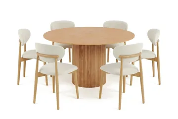 Kopparbo Spisegruppe rundt 130 cm Eik med 6 Molly spisestoler - Eik - Møbler - Bord - Spisegrupper
