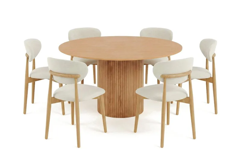 Kopparbo Spisegruppe rundt 130 cm Eik med 6 Molly spisestoler, Eik