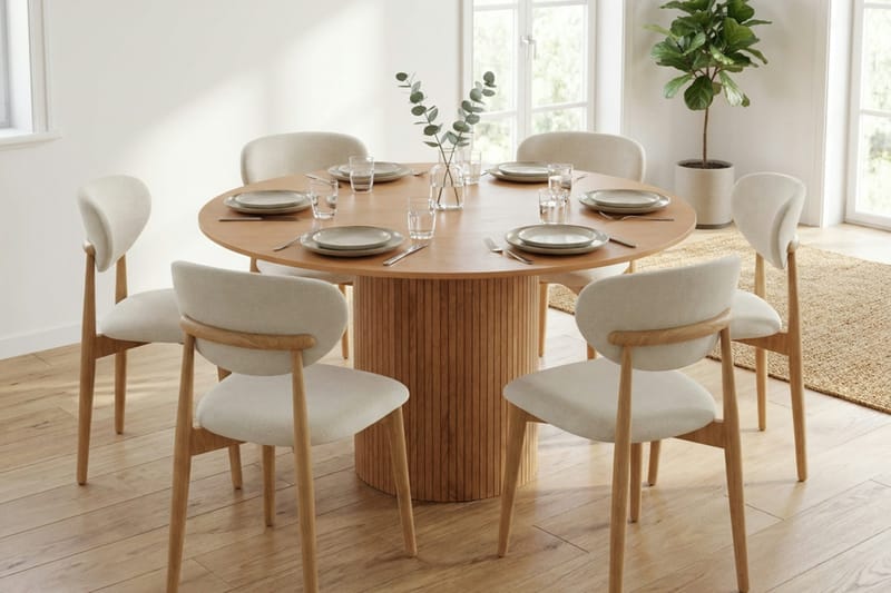 Kopparbo Spisegruppe rundt 130 cm Eik med 6 Molly spisestoler - Eik - Møbler - Bord - Spisegrupper