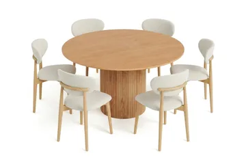 Kopparbo Spisegruppe rundt 130 cm Eik med 6 Molly spisestoler - Eik - Møbler - Bord - Spisegrupper