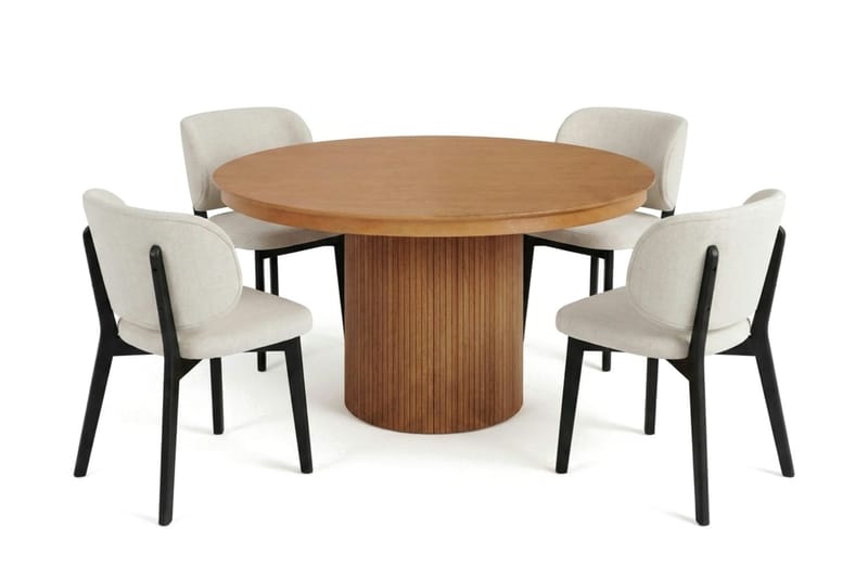 Kopparbo spisegruppe uttrekkbar rund 120-220 cm i svart med 4 Eira spisestoler - Svart - Møbler - Bord - Spisegrupper