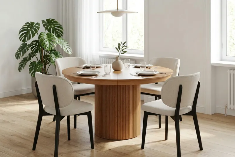 Kopparbo spisegruppe uttrekkbar rund 120-220 cm i svart med 4 Eira spisestoler - Svart - Møbler - Bord - Spisegrupper