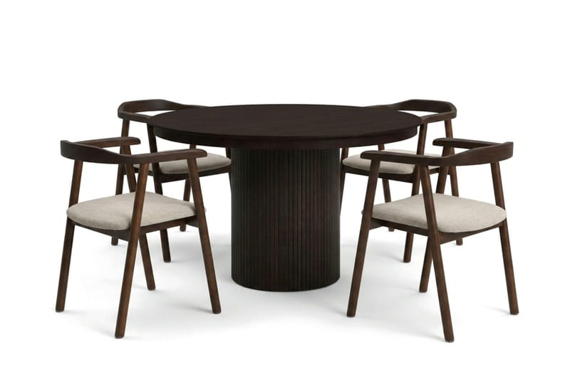 Kopparbo spisegruppe uttrekkbar rund 120-220 cm røkt eik med 4 Jolie spisestoler - Møbler - Bord - Spisegrupper