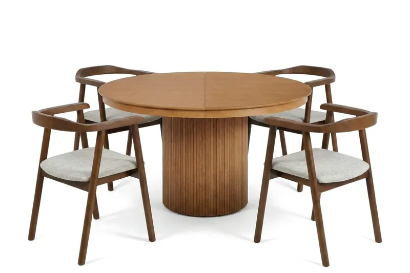 Kopparbo spisegruppe uttrekkbar rund 120-220 cm svart med 4 Jolie spisestoler, undefined