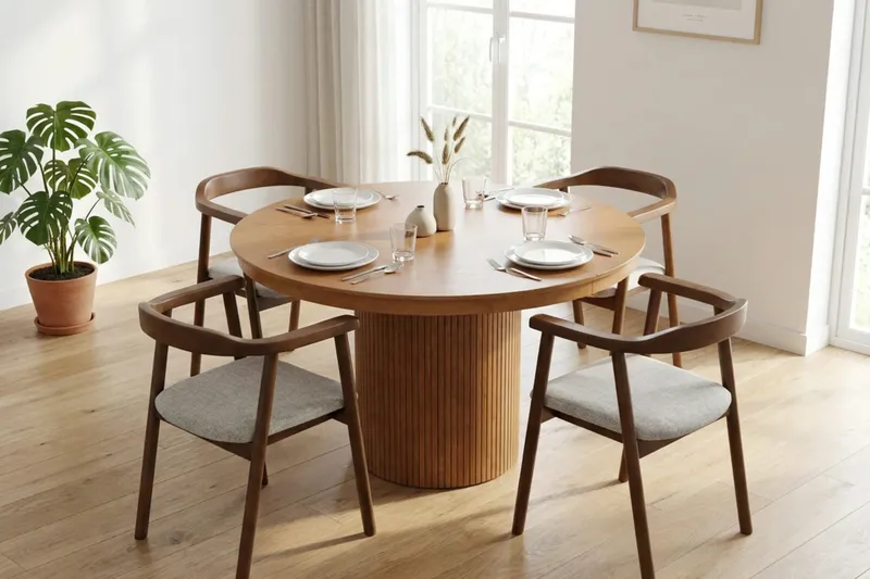 Kopparbo spisegruppe uttrekkbar rund 120-220 cm svart med 4 Jolie spisestoler - Møbler - Bord - Spisegrupper