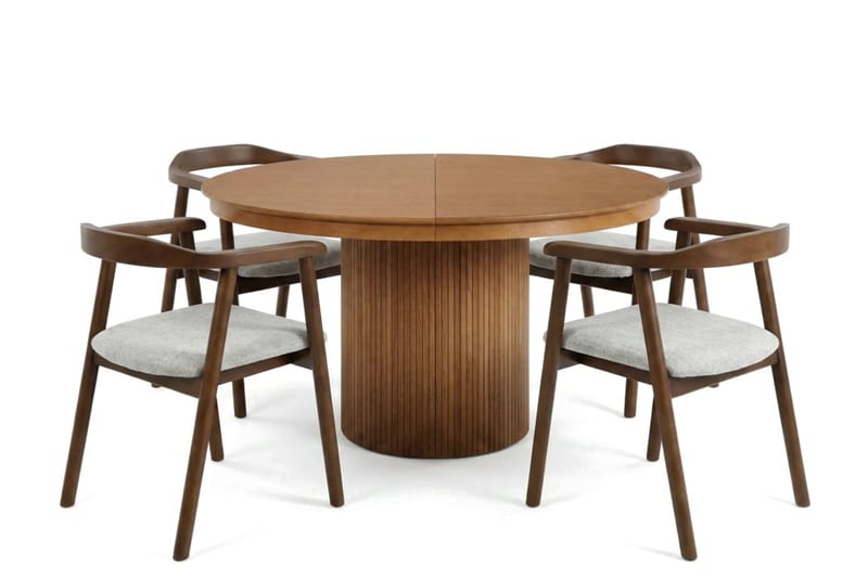 Kopparbo spisegruppe uttrekkbar rund 120-220 cm svart med 4 Jolie spisestoler - Møbler - Bord - Spisegrupper