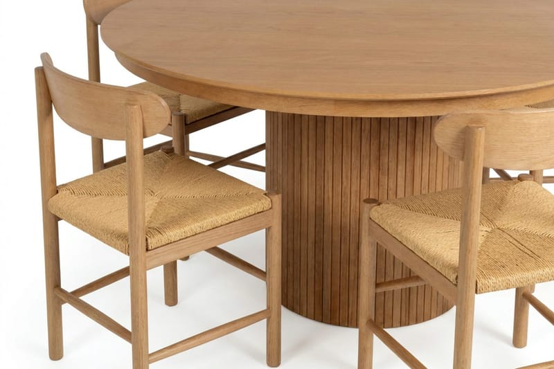 Kopparbo spisegruppe uttrekkbar rund 140–220 cm eik med 6 Malte spisestoler - Møbler - Bord - Spisegrupper