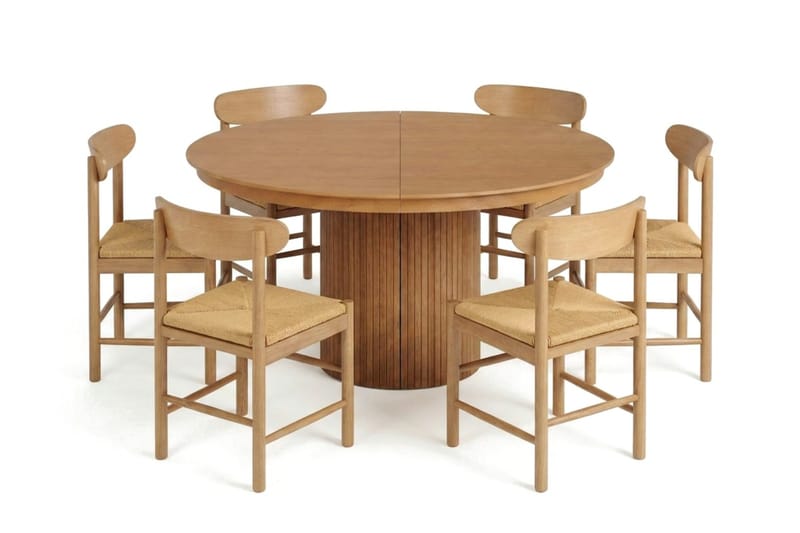 Kopparbo spisegruppe uttrekkbar rund 140–220 cm eik med 6 Malte spisestoler - Møbler - Bord - Spisegrupper