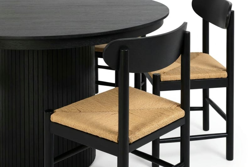 Kopparbo spisegruppe uttrekkbar rund 140–220 cm svart med 6 Malte spisestoler - Møbler - Bord - Spisegrupper