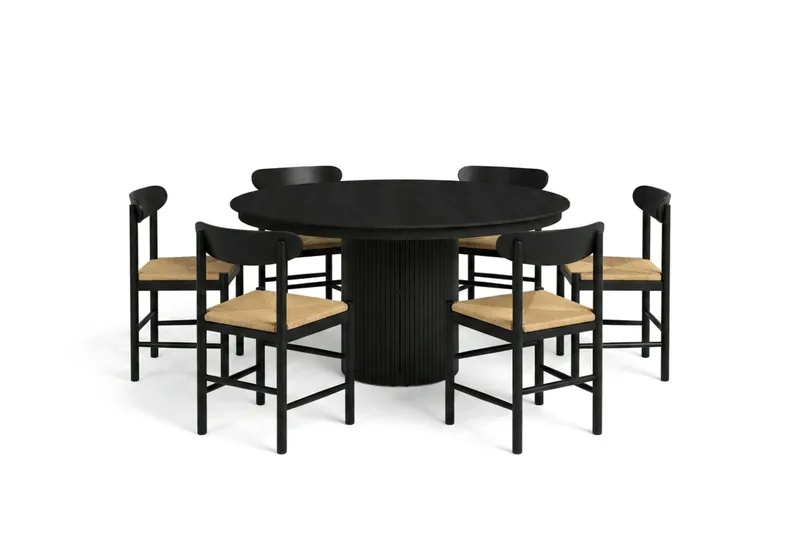 Kopparbo spisegruppe uttrekkbar rund 140–220 cm svart med 6 Malte spisestoler, undefined