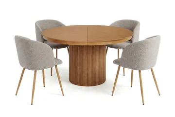 Kopparbo Uttrekkbar rund 120-220 cm eik med 4 Greya spisestoler - Eik - Møbler - Bord - Spisegrupper