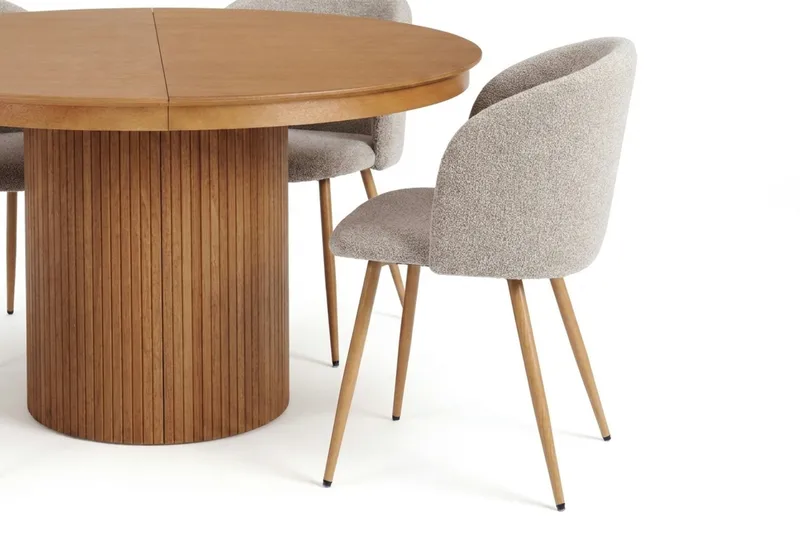 Kopparbo Uttrekkbar rund 120-220 cm eik med 4 Greya spisestoler - Eik - Møbler - Bord - Spisegrupper